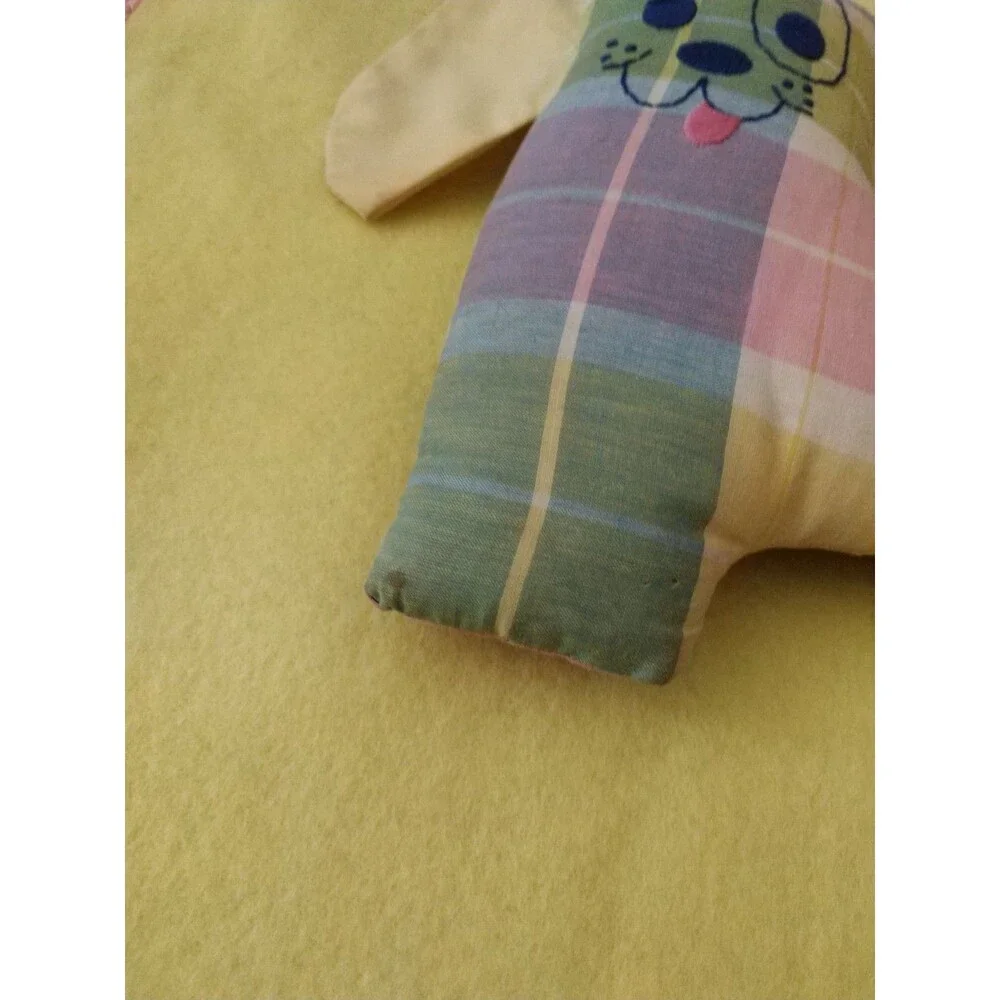 Quiltex Vintage Yellow Acrylic Baby Blanket Plaid Trim 36x49” (Bonus Dog Flawed)
